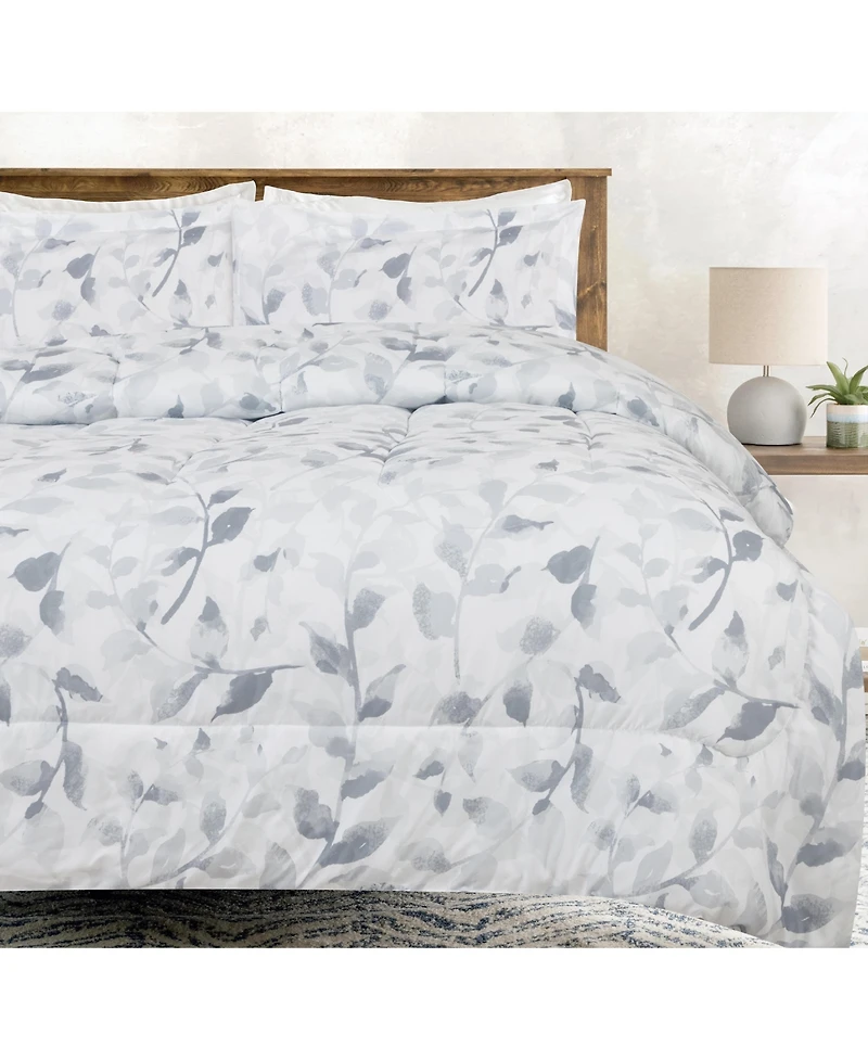 Chanasya Premium Gray Leaf Comforter Set – Soft Microfiber Botanical Bedding – 3 Piece Set with 1 Comforter and 2 Pillow Shams