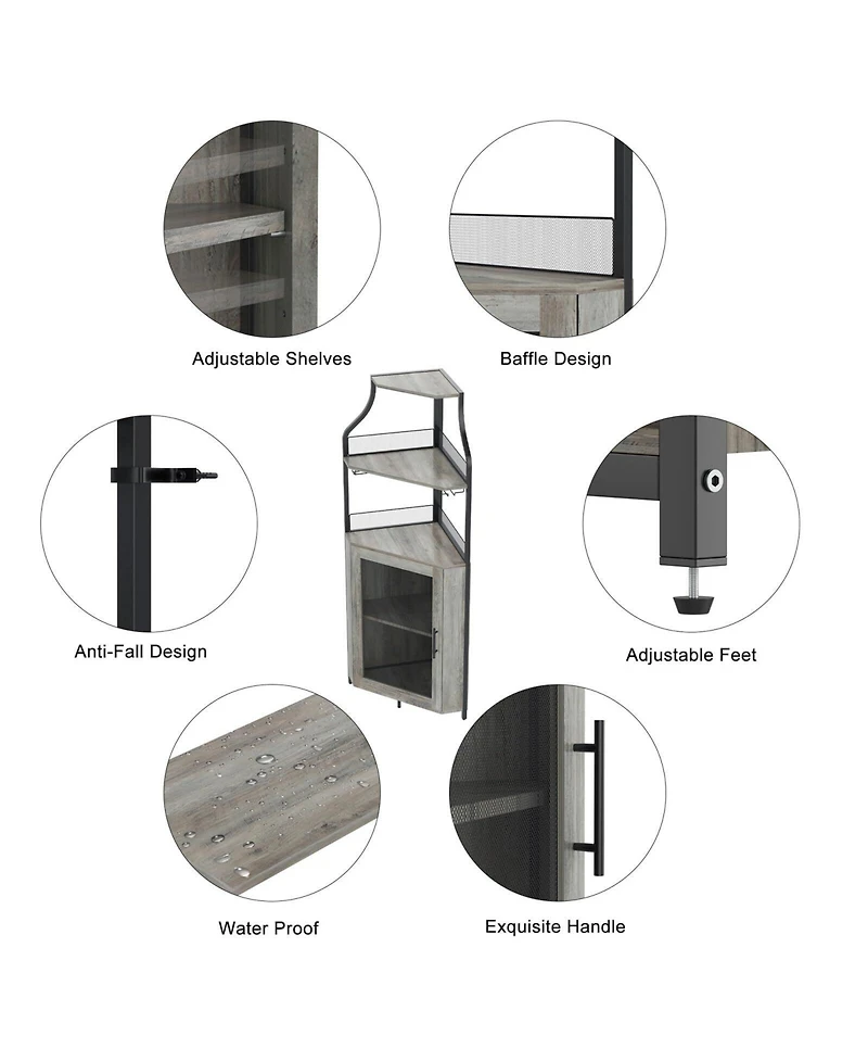 gaomon Corner Bar Cabinet with Glass Holder, Industrial Wine Cabinet with Adjustable Shelf