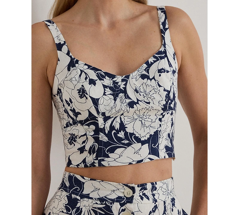 Lauren Ralph Women's Floral Cropped Bustier Top