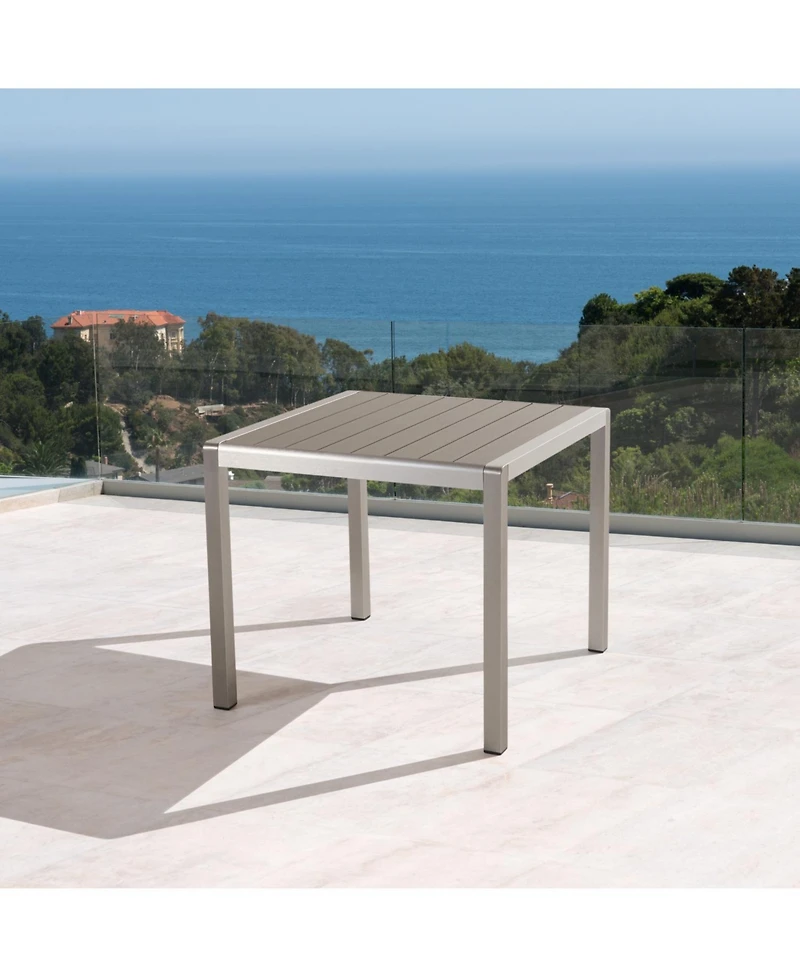 Streamdale Furniture Outdoor Dining Table: Square Gray Faux Wood, 35"