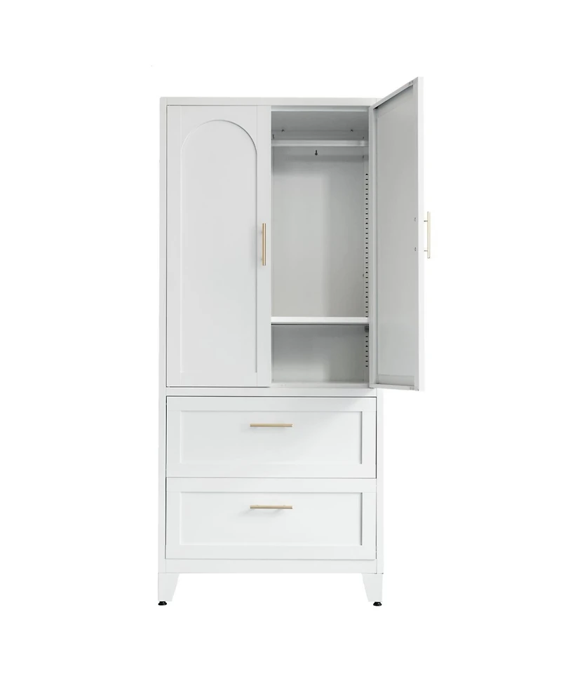 Streamdale Furniture 71" Metal Wardrobe Cabinet w/ 2 Drawers, Hanging Rod, 2 Doors & Shelf