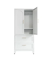 Streamdale Furniture 71" Metal Wardrobe Cabinet w/ 2 Drawers, Hanging Rod, 2 Doors & Shelf