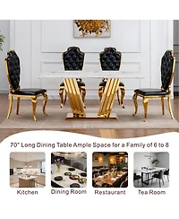 Streamdale Furniture 70" Rectangle Faux Marble w/Gold Stainless Steel Base Dining Table