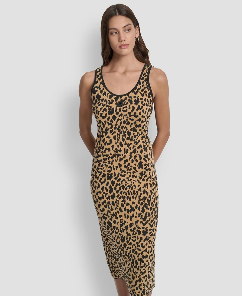Dkny Jeans Women's Cheetah Jacquard Bodycon Sweater Dress