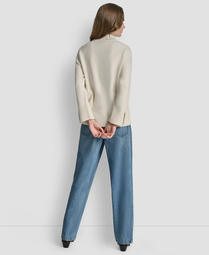 Dkny Jeans Women's Mock Neck Curved Hem Sweater