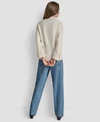 Dkny Jeans Women's Mock Neck Curved Hem Sweater