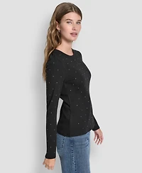 Dkny Jeans Women's Rhinestone-Embellished Crewneck Sweater