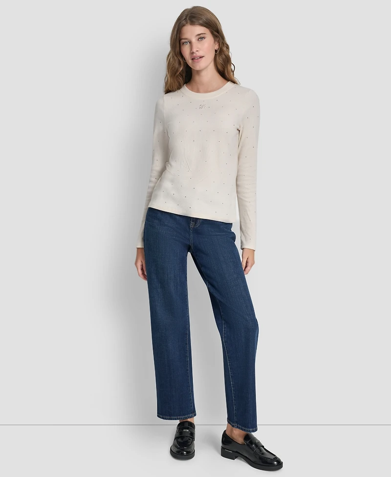 Dkny Jeans Women's Rhinestone-Embellished Crewneck Sweater