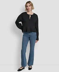 Dkny Jeans Women's Long-Sleeve Tie Neck Crop Top