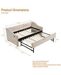 Streamdale Furniture Twin Upholstered Daybed with Trundle, Usb, Pockets, Velvet