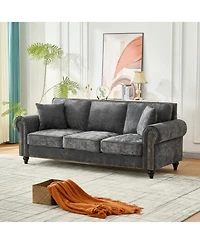Streamdale Furniture Streamdale 86" Modern Chenille Sofa with Rolled Arms & Nailhead Trim
