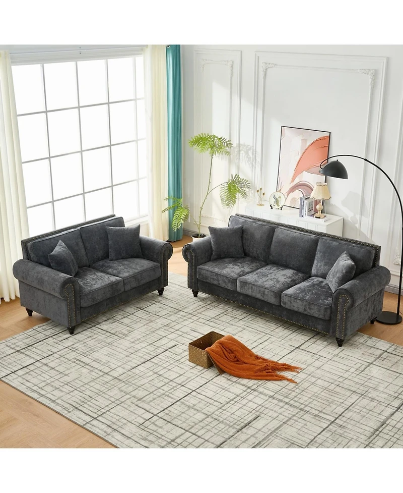 Streamdale Furniture Modern Chenille Sofa with Rolled Arms & Nailhead Trim