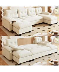 Streamdale Furniture U-Shaped Sleeper Sofa with Pull Out Bed, Removable Armrests & Usb Ports