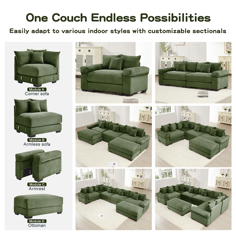 Streamdale Furniture Cloud Modular U-Shape Sectional Couch, Premium Corduroy