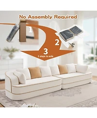 Streamdale Furniture 135" Teddy Fabric No Assembly 32D High Density Sponge Boneless Sofa, White