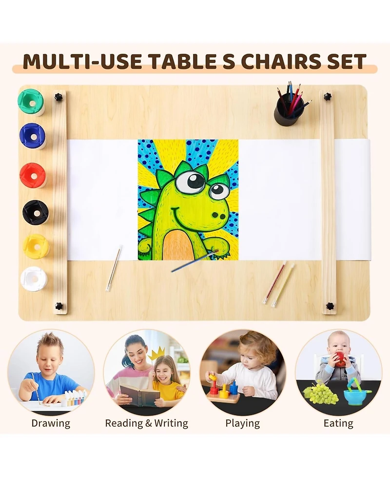 Gaomon Kids Art Table and 2 Chairs, Wooden Activity Table with Storage Bins for Crafts, Drawing, and Study, Ideal for Home or Classroom