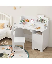 Gaomon Kids Desk and Chair Set, Wooden Study Table with Hutch and Storage Cabinet, Student Writing Desk for Home or Classroom