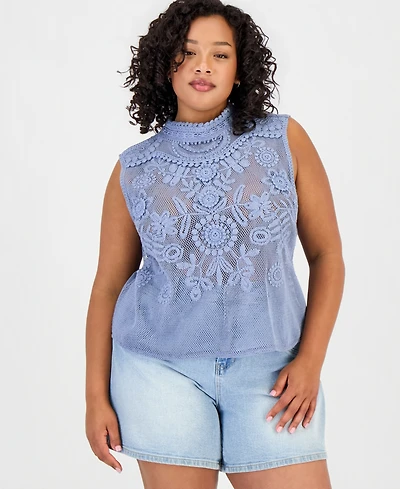 And Now This Trendy Plus Cotton Crochet Mock Neck Sleeveless Top, Exclusively at Macy's