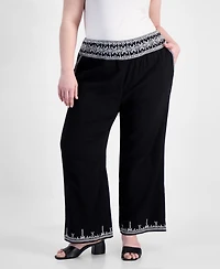And Now This Trendy Plus Embroidered Cotton Wide Leg Pants, Macy's Exclusive