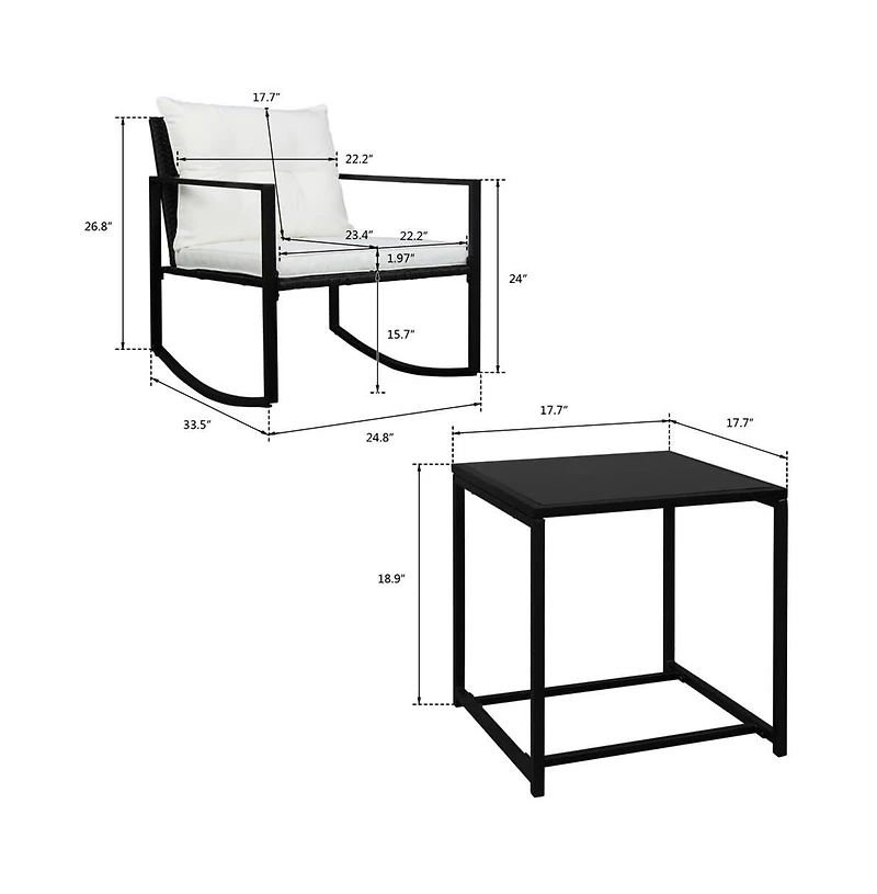 Gaomon 3-Piece Outdoor Rocking Bistro Set, Wicker Patio Furniture with Rocking Chairs & Glass Coffee Table for Porch or Garden