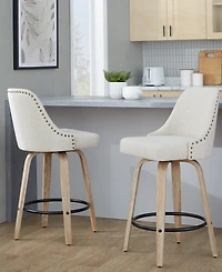 Lumisource Fabric Studded Marcel Transitional Fixed-Height Counter Stool, Set of 2