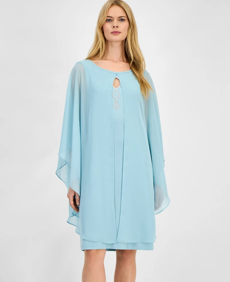 Connected Women's Embellished Keyhole Chiffon Overlay Sheath Dress