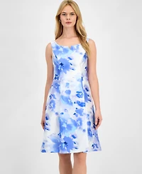 Connected Women's Scoop-Neck Satin Pleated-Waist Dress