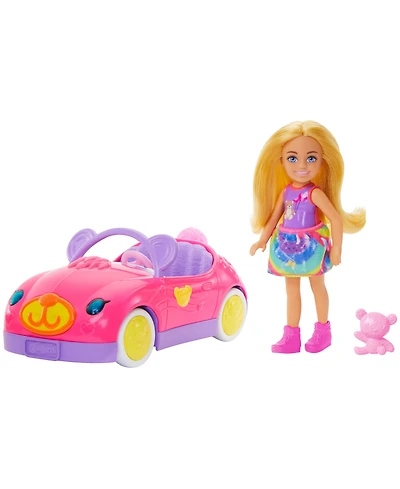 Barbie Adorable Chelsea Vehicle Set with Blonde Small Doll, Toy Car and Teddy Bear Accessory