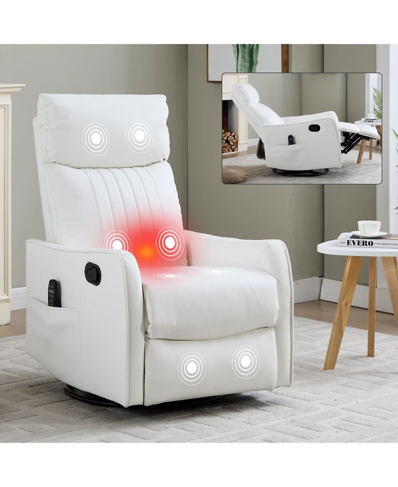 Streamdale Furniture Heat Massage Manual Recliner Chair with Rocker & Swivel