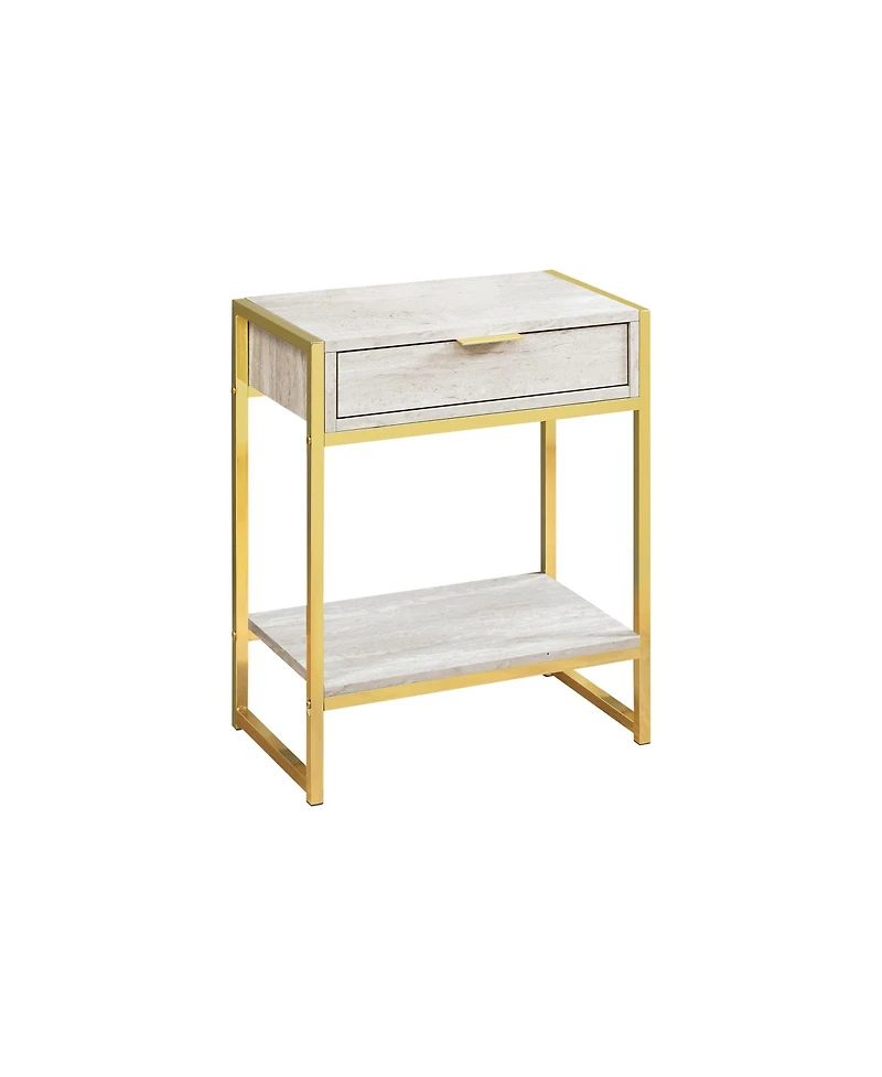 Lovmor Accent Table, Side, End, Nightstand, Lamp, Storage Drawer, Living Room, Bedroom, Beige Marble Look Laminate, Gold Metal, Contemporary, Modern
