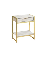 Lovmor Accent Table, Side, End, Nightstand, Lamp, Storage Drawer, Living Room, Bedroom, Beige Marble Look Laminate, Gold Metal, Contemporary, Modern