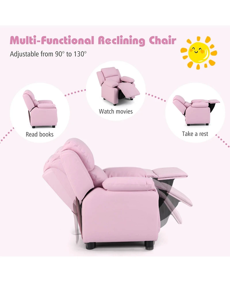 Costway Deluxe Padded Kids Sofa Armchair Recliner Headrest Children w Storage Arms