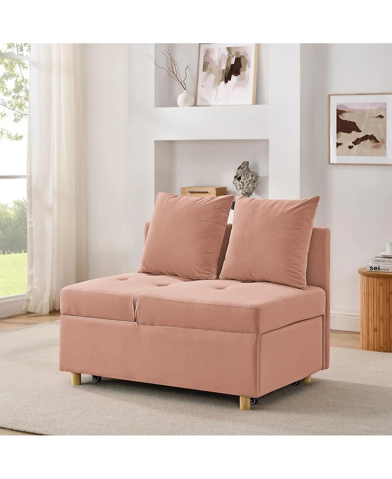 Modern Pull-Out Sleeper Chair Bed with Linen Fabric, Rolling Single Sofa Recliner for Living Room, Apartment, Office & Studio-Maison Boucle