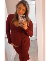 Pinkblush Forest Green Ribbed Long Sleeve Maternity Wrap Dress