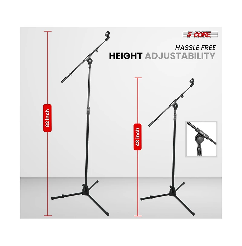 5 Core Mic Stand 2Pcs Adjustable Microphone Stands Floor w 180° Rotating Telescoping Metal Boom Arm
