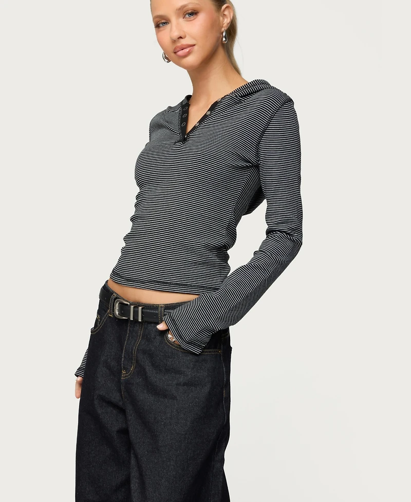 Edikted Women's Damson Striped Hooded Henley Top