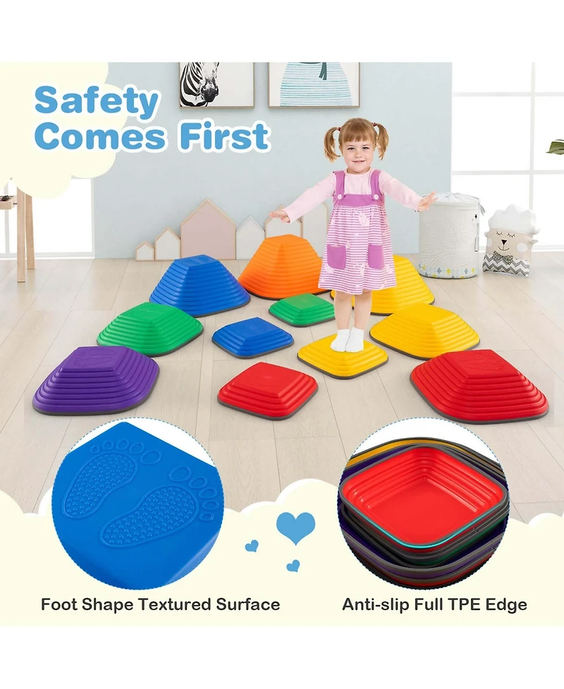 Costway 11 Pcs Colorful Stepping Stones with Full Non-Slip Edging Toys for 3+ Toddlers
