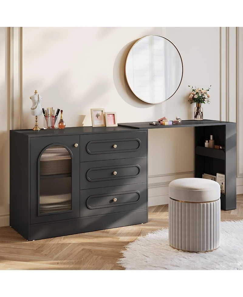 Tribesigns 78-Inch Vanity Desk 3 Drawers, with Reversible Cabinet