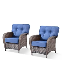 Gymojoy T-Frame Brown Wicker Outdoor Lounge Chairs with Olefin 5 In. Thick Cushions 2-Pack）