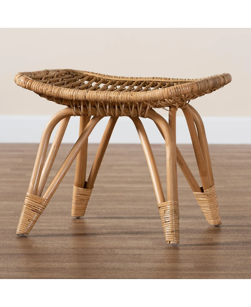 Furniture Earvin 18.9" Rattan Bohemian Footstool