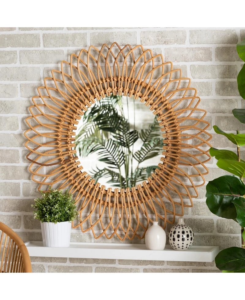 Furniture Bora 31.5" Rattan Bohemian Accent Wall Mirror