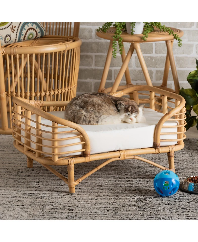 Malino 23.6" Rattan Bohemian Pet Bed with Cushion