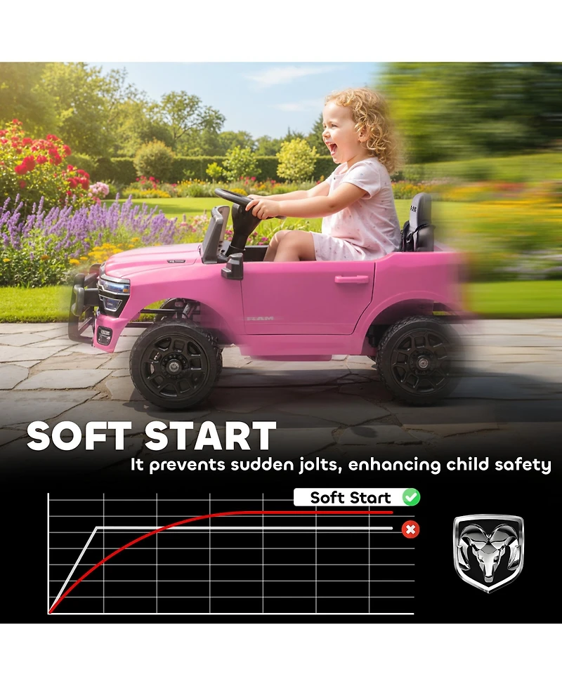 Qaba 12V Licensed Dodge Ram 3500 Kids Ride on Car with Dual Motors,