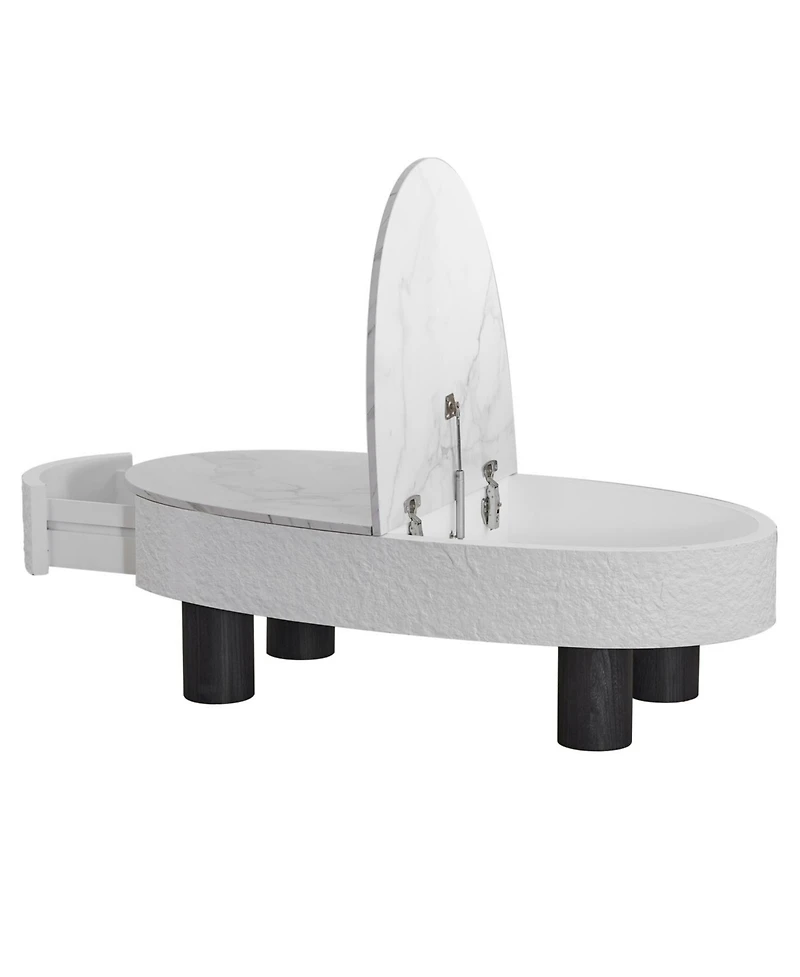 Streamdale Furniture Oval Faux Marble Mid-Century Modern Coffee Table with Hidden Drawer