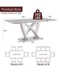 Streamdale Furniture Marble Dining Table for 6, 70" Rectangle Faux Marble Table with Stainless Steel Base.