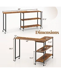 Costway 360° Rotation Mobile Laptop Table with 2-Tier Storage Shelves & 6 Universal Wheels