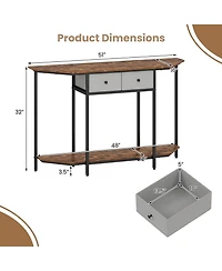 Costway 51" Console Table with 2 Drawers Open Storage Shelf 2-Tier Entryway Table