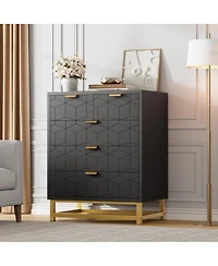 gaomon Modern 5-Drawer Dresser with Gold Metal Legs and Handles, Wood Storage Chest for Bedroom, Living Room or Hallway