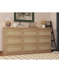 Gaomon Rattan 9 Drawer Dresser with Charging Station