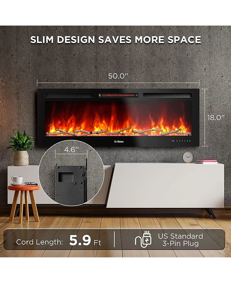 gaomon 88" Recessed & Wall Mounted Electric Fireplace Heater, Multicolor Flame, 750-1500W, WiFi & Remote Control